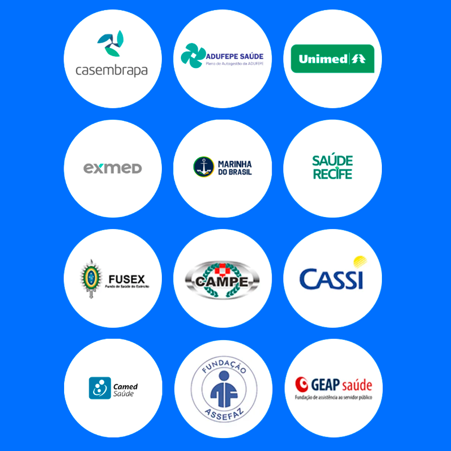 Logos dos planos de saúde e convênios credenciados ao Instituto do Autismo